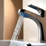 **

A modern bathroom renovation scene. Focus on a stylish, eco-friendly faucet with a visible aerator. Soft, diffused lighting. In the background, blurred, are elements of a water-saving showerhead. The overall impression is clean, minimalist, and highlights water conservation.

**