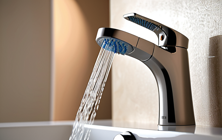 **

A modern bathroom renovation scene. Focus on a stylish, eco-friendly faucet with a visible aerator. Soft, diffused lighting. In the background, blurred, are elements of a water-saving showerhead. The overall impression is clean, minimalist, and highlights water conservation.

**